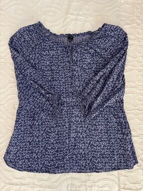 Talbots Smocked Navy Blue Peasant Blouse